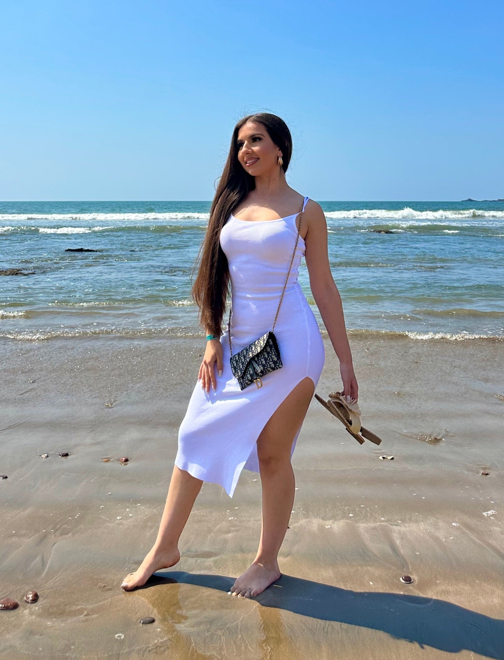 Katelyn Ribbed Midi Dress (White)