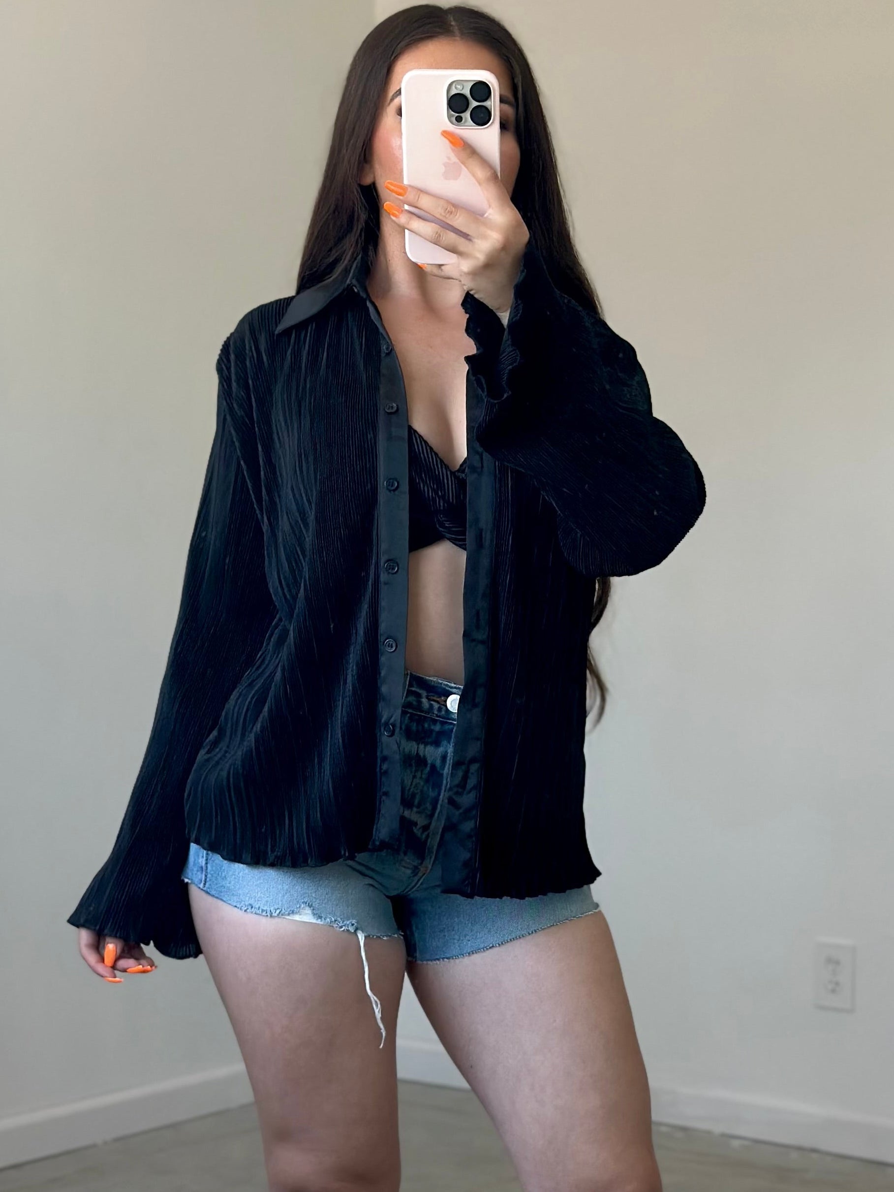 Abby Plisse 2 Piece Top Set (Black)