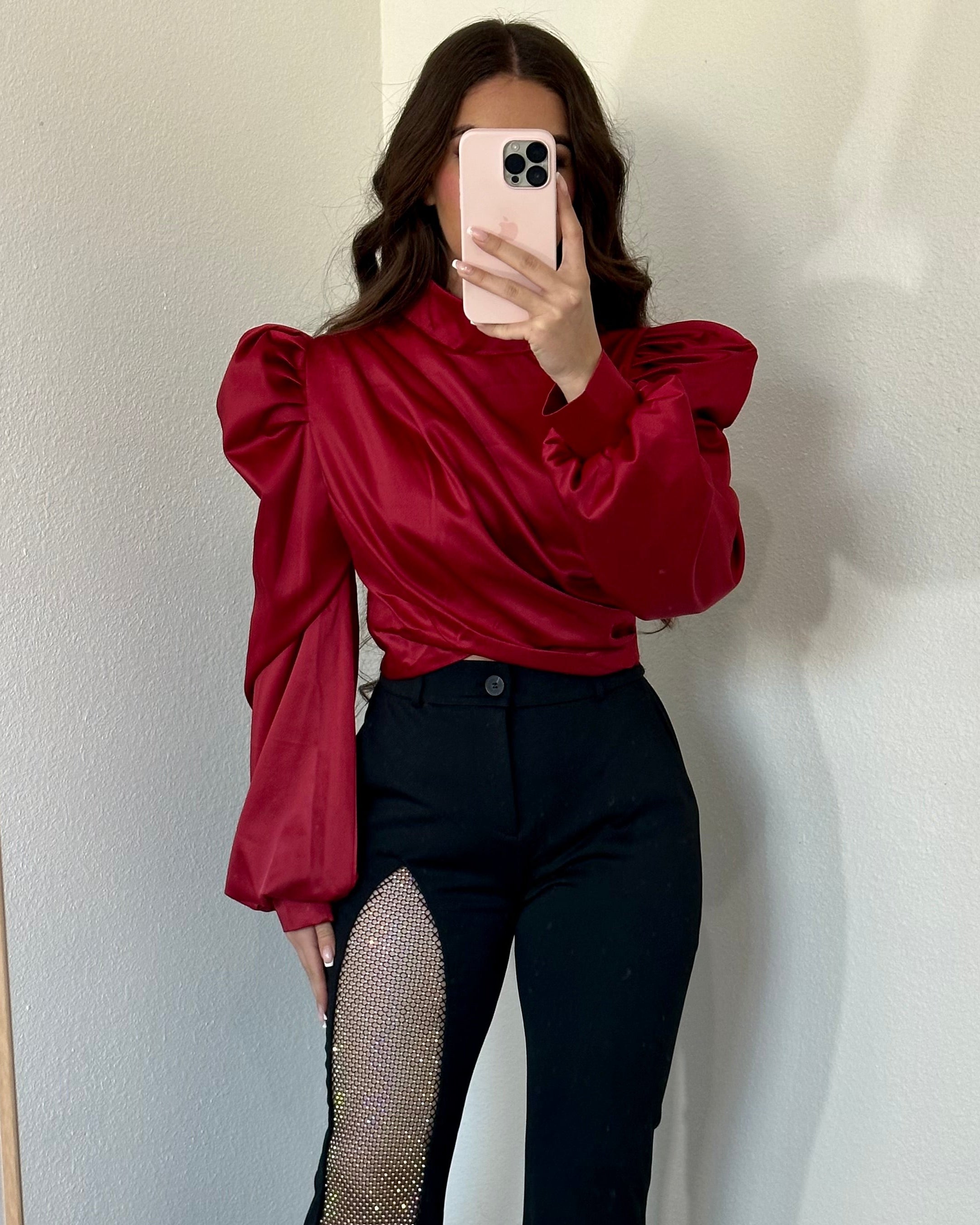 Geraldine Satin Top (Burgundy)