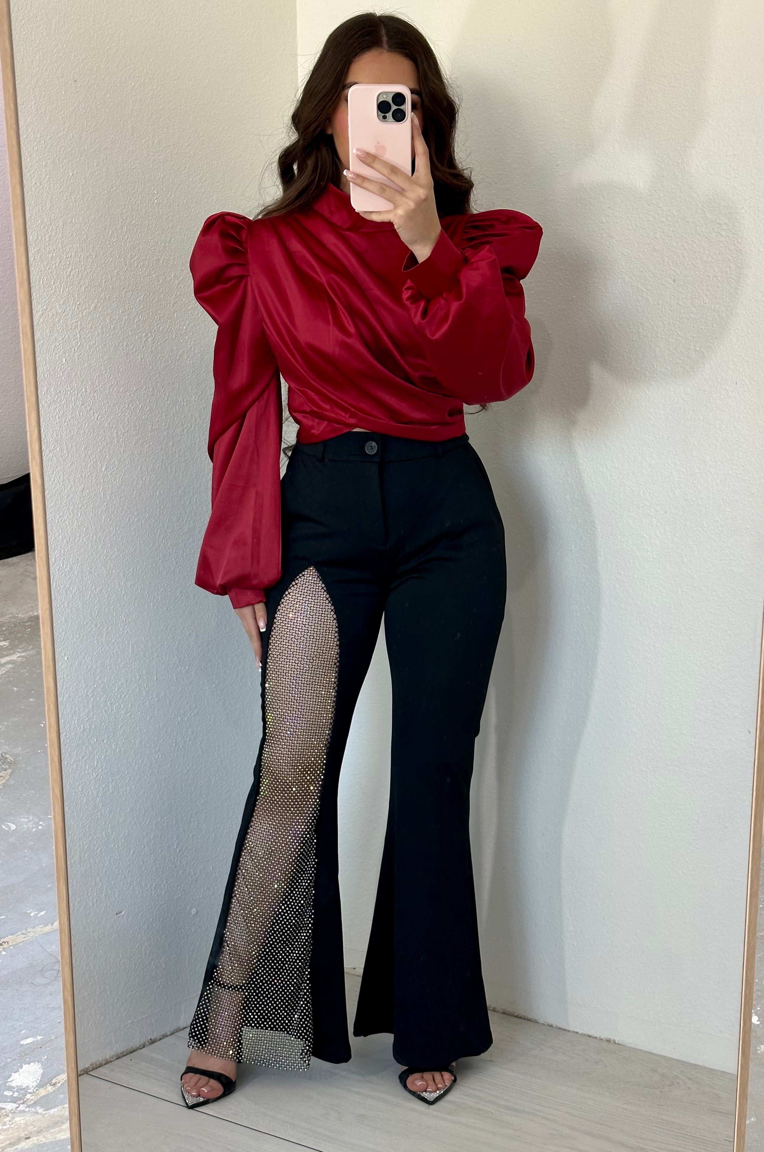 Geraldine Satin Top (Burgundy)