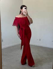 Favela Crochet Jumpsuit (Red)