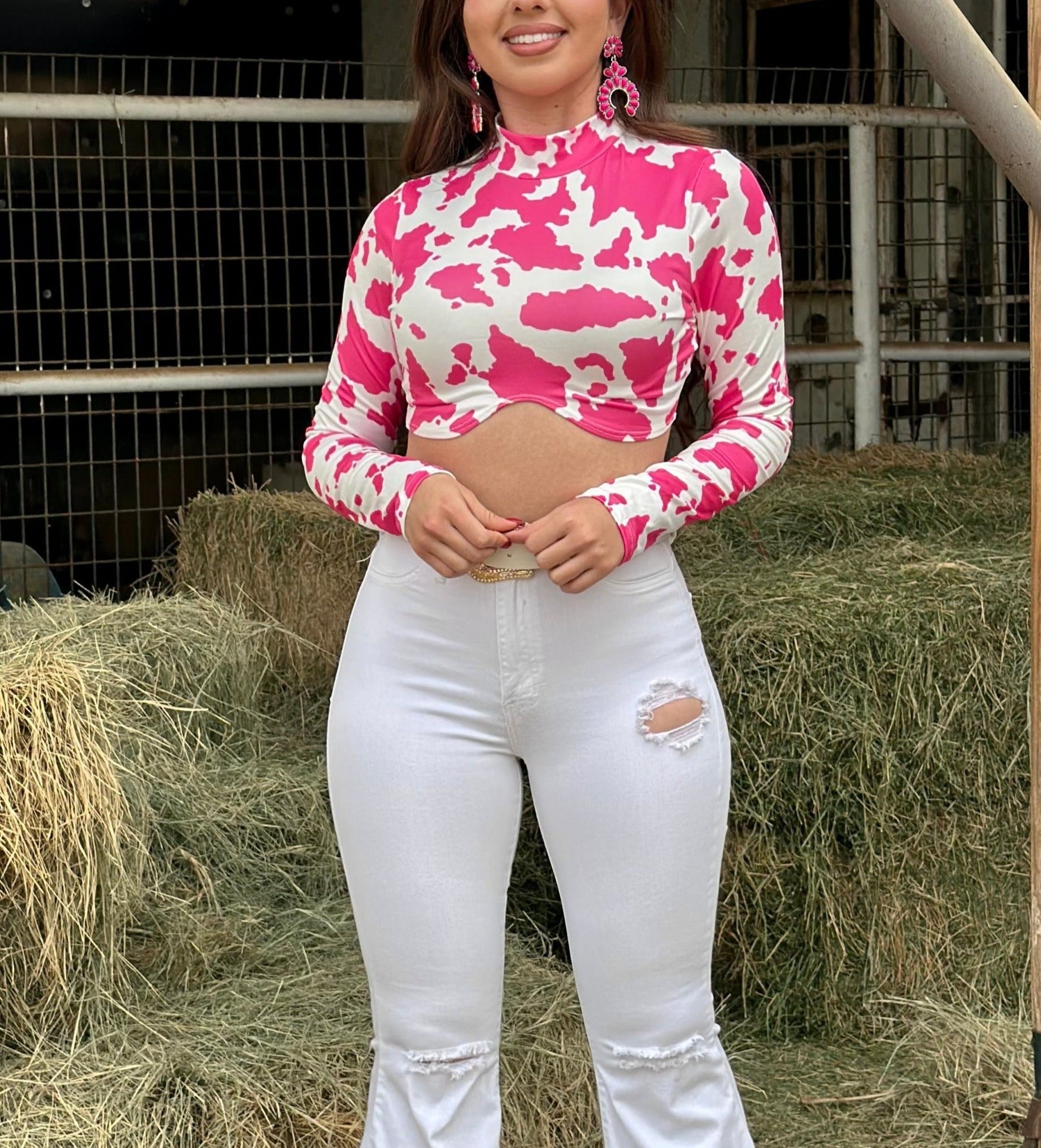 Chinita Top (Pink Cow Print)
