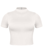 Valerie Short Sleeve Mock Neck Crop Top (White)