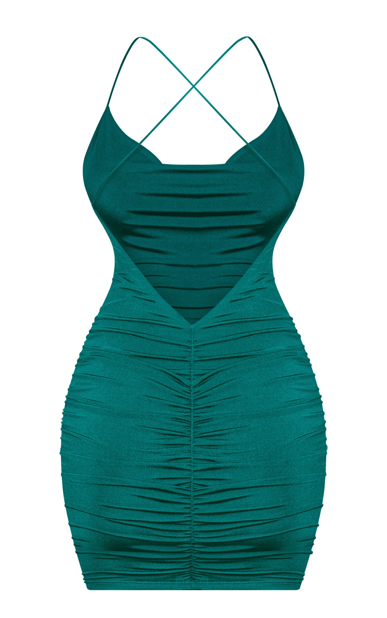 Naylea Ruched Back Mini Dress (Hunter Green) Naylea Ruched Back Mini Dress (Hunter Green)