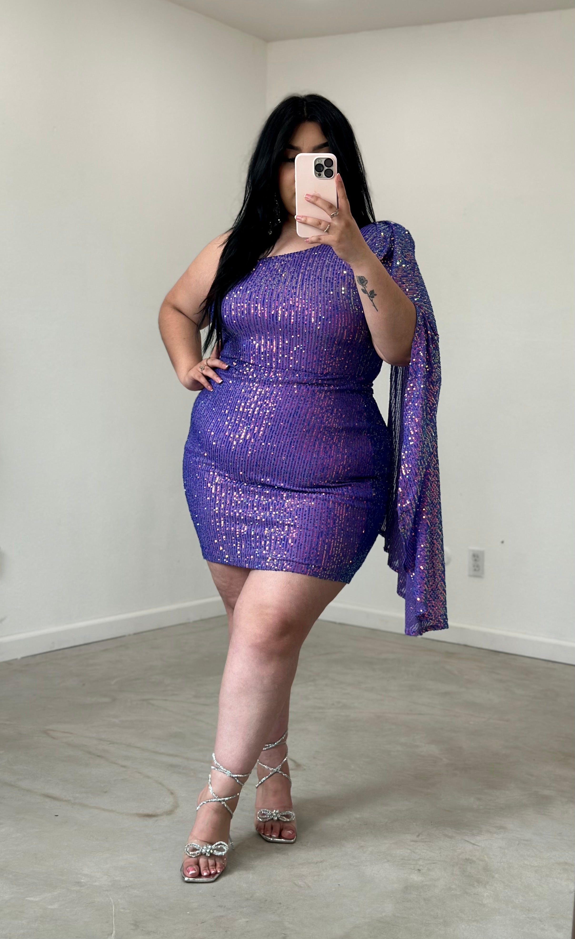 Adelle Sequin Mini Dress (Purple) - Curve