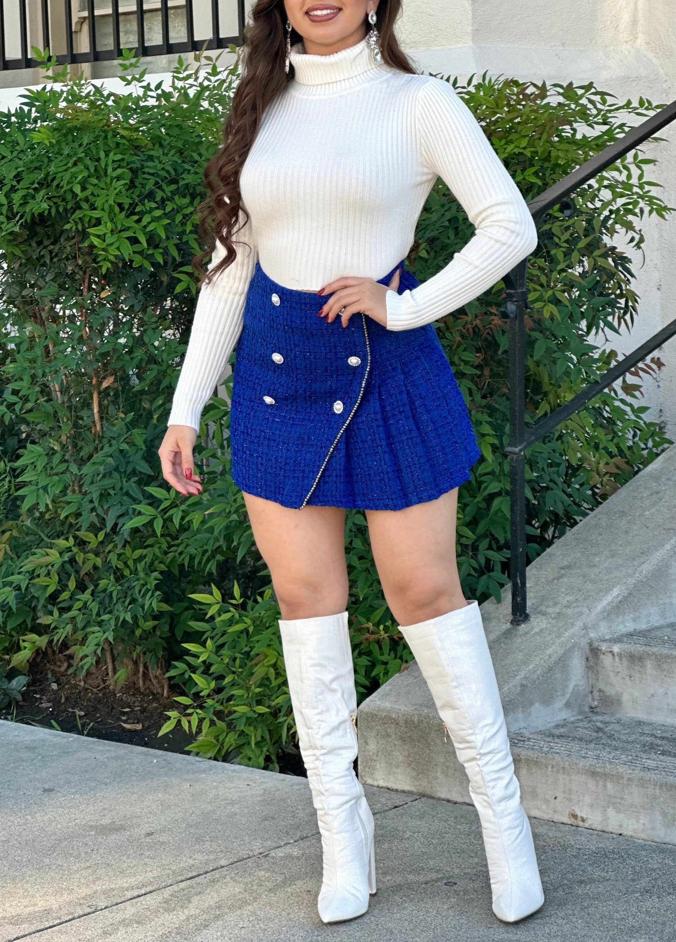 Eloise Tweed Mini Skirt (Royal Blue)