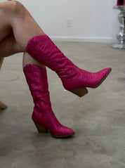 Space Cowboy Embellished Boots (Fuchsia) - Short