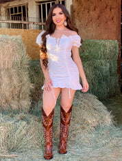 Matilda Crochet Mini Dress (White)