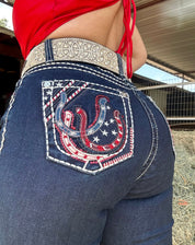 Party In The USA Embroidered Mid Rise Bootcut Jeans