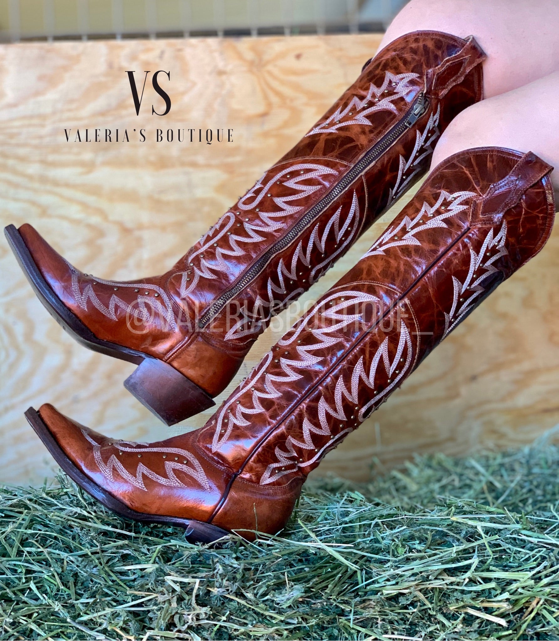 Valeria’S Boutique Tall Western Boots (Cognac)