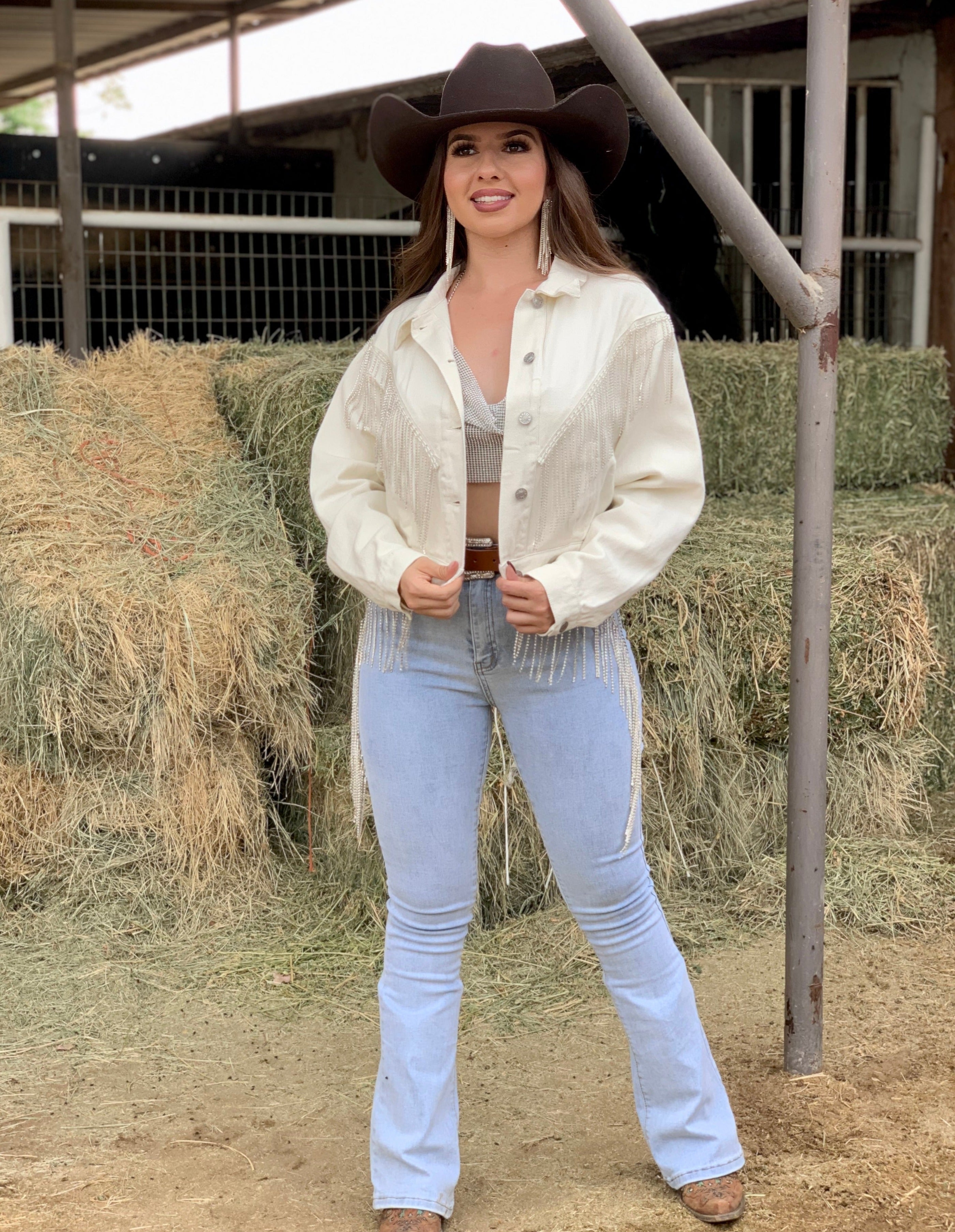 Último Rodeo Rhinestone Fringe Jackets (Ivory)