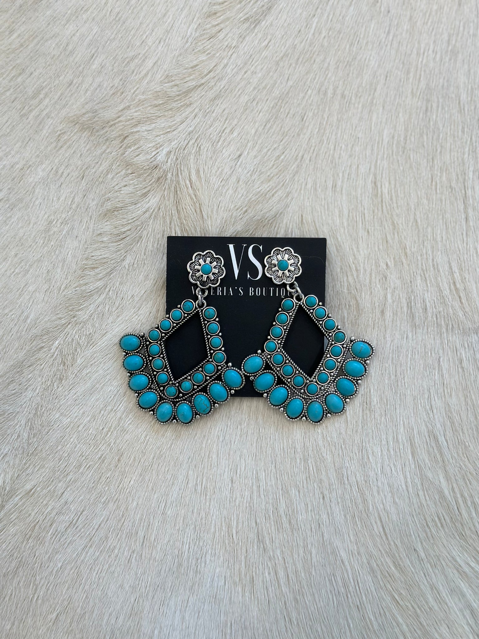 Rhombus Hoop Earrings (Turquoise)