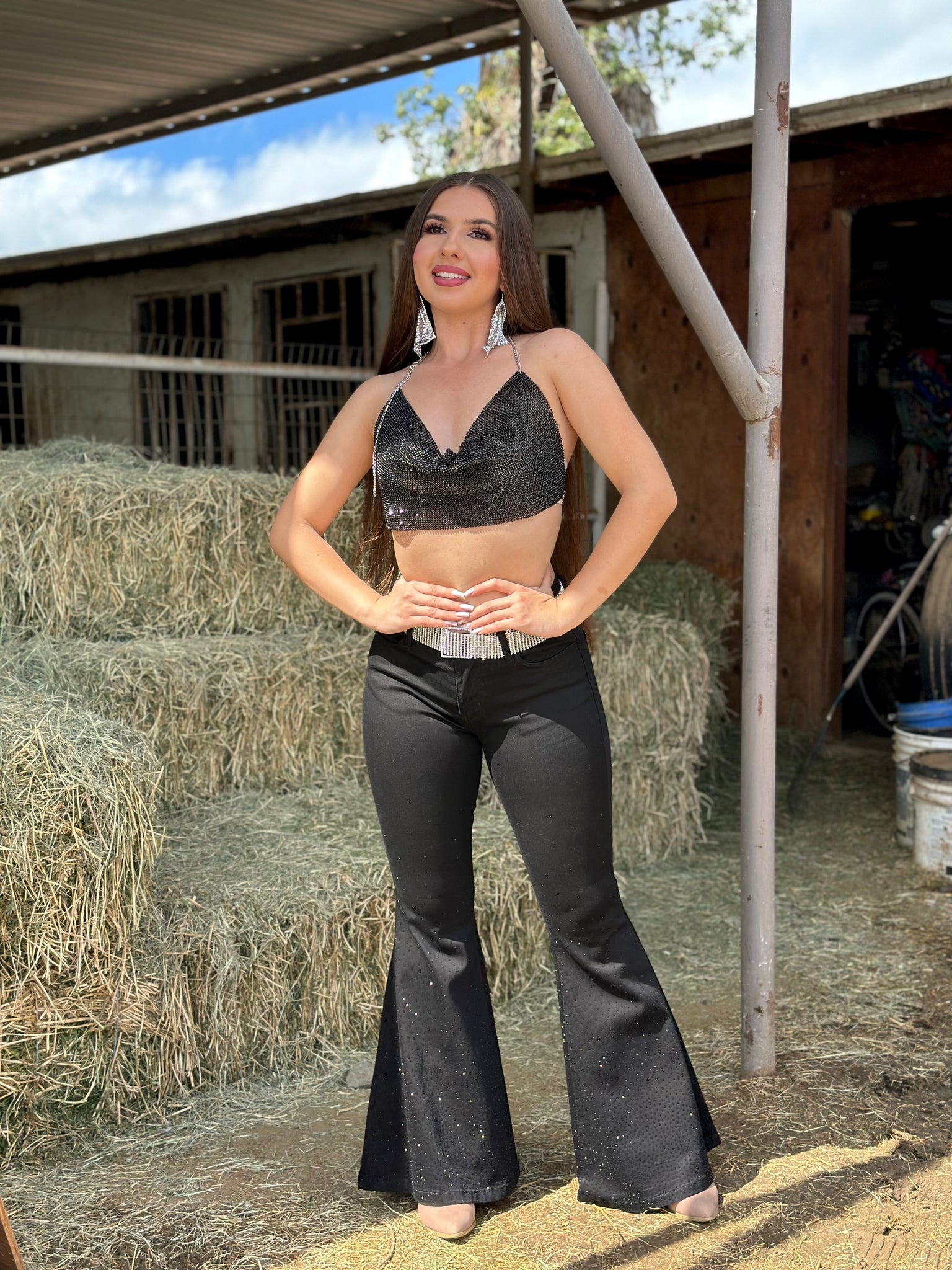 Bandida Rhinestone Low Rise Bell Bottoms Jeans (Black) – Valeria'S
