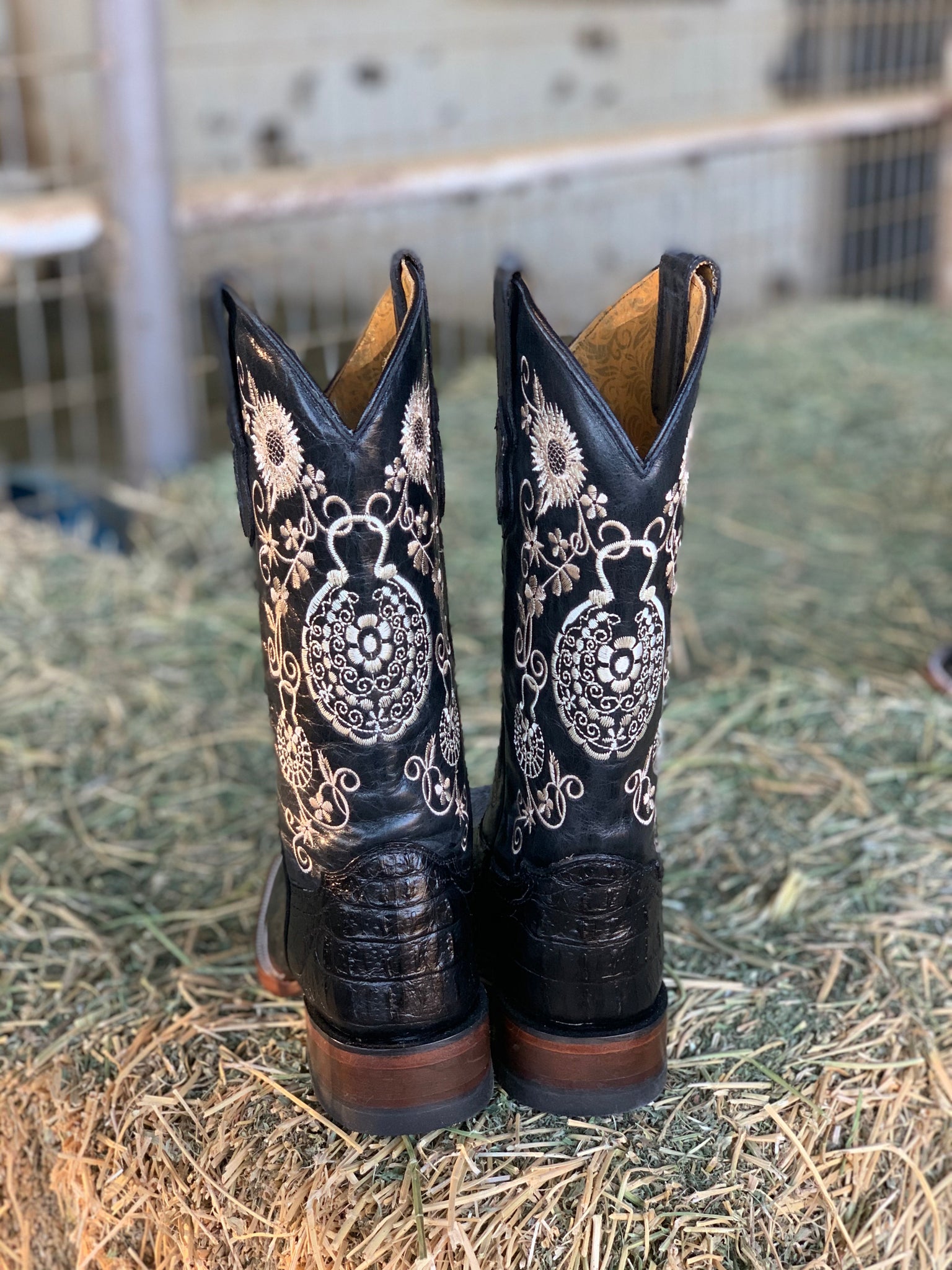 Arracada Jerezana Embroidered Western Boots (Crocodile) - Black