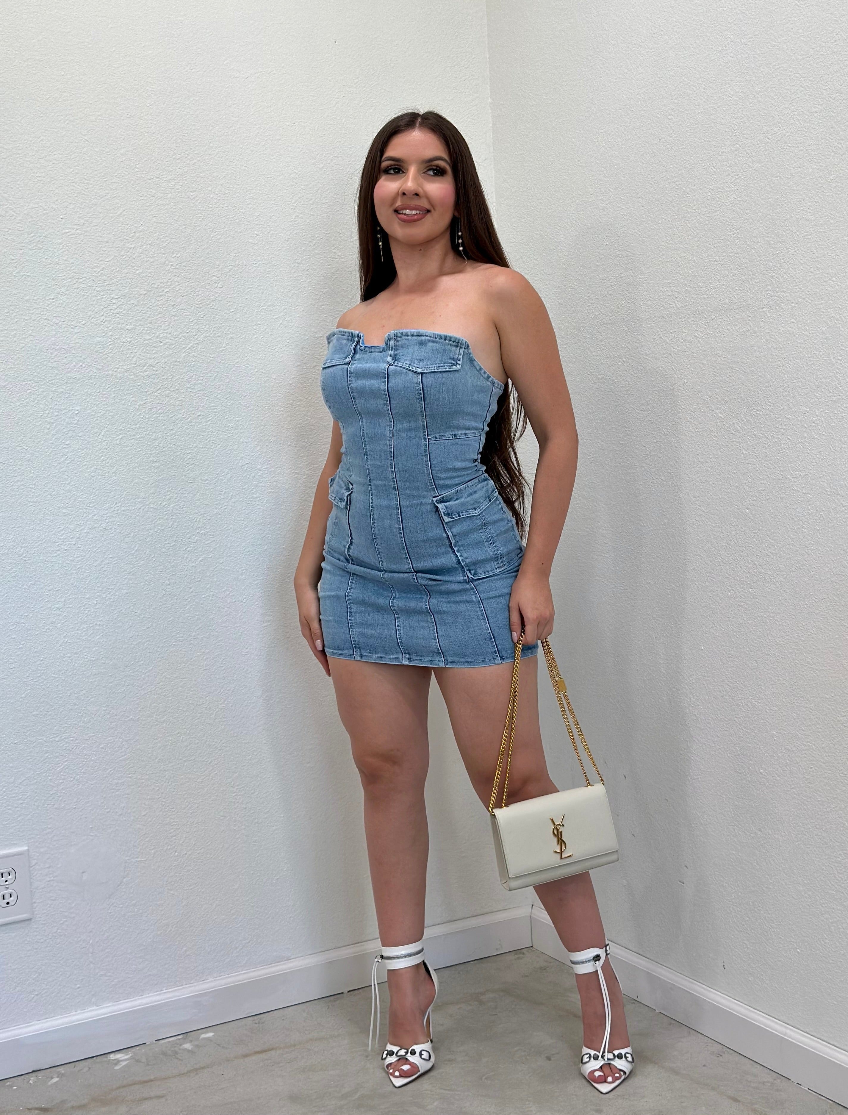 Rosselyn Denim Mini Dress Valeria'S Boutique Rosselyn Denim Mini Dress Valeria'S Boutique
