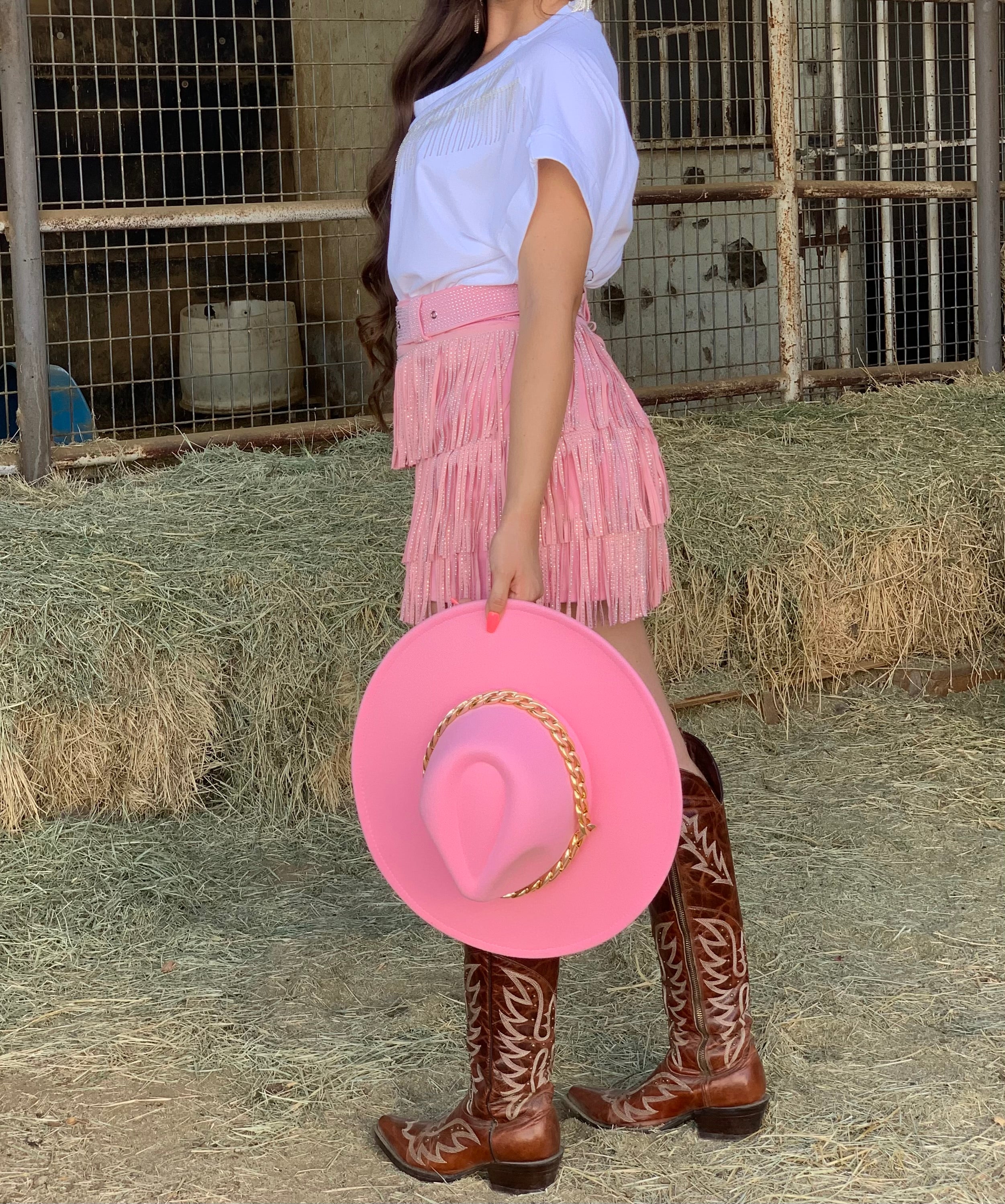 Let’s Rodeo Fringe Skirt (Light Pink)