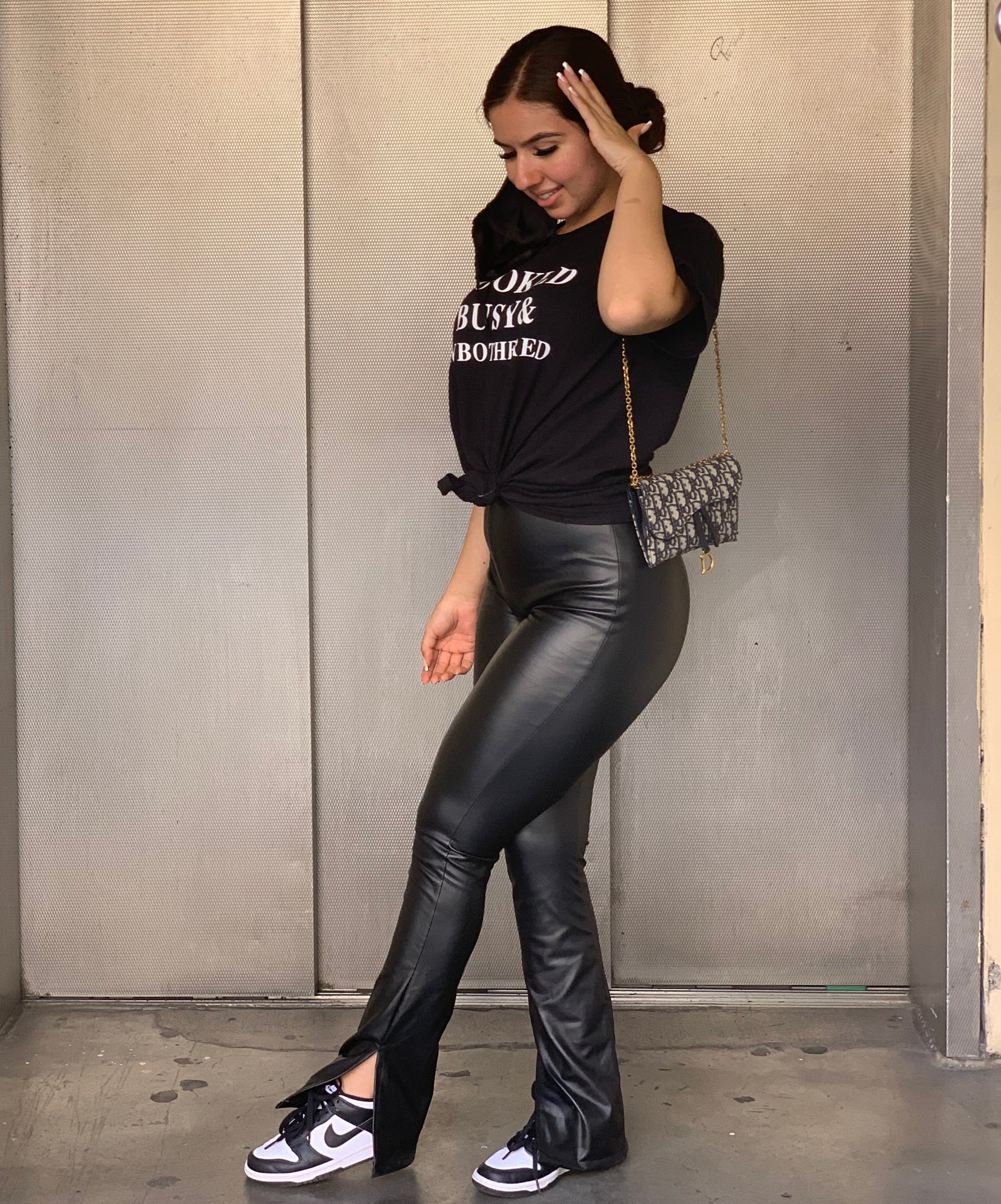 Side Slit Leather Pants