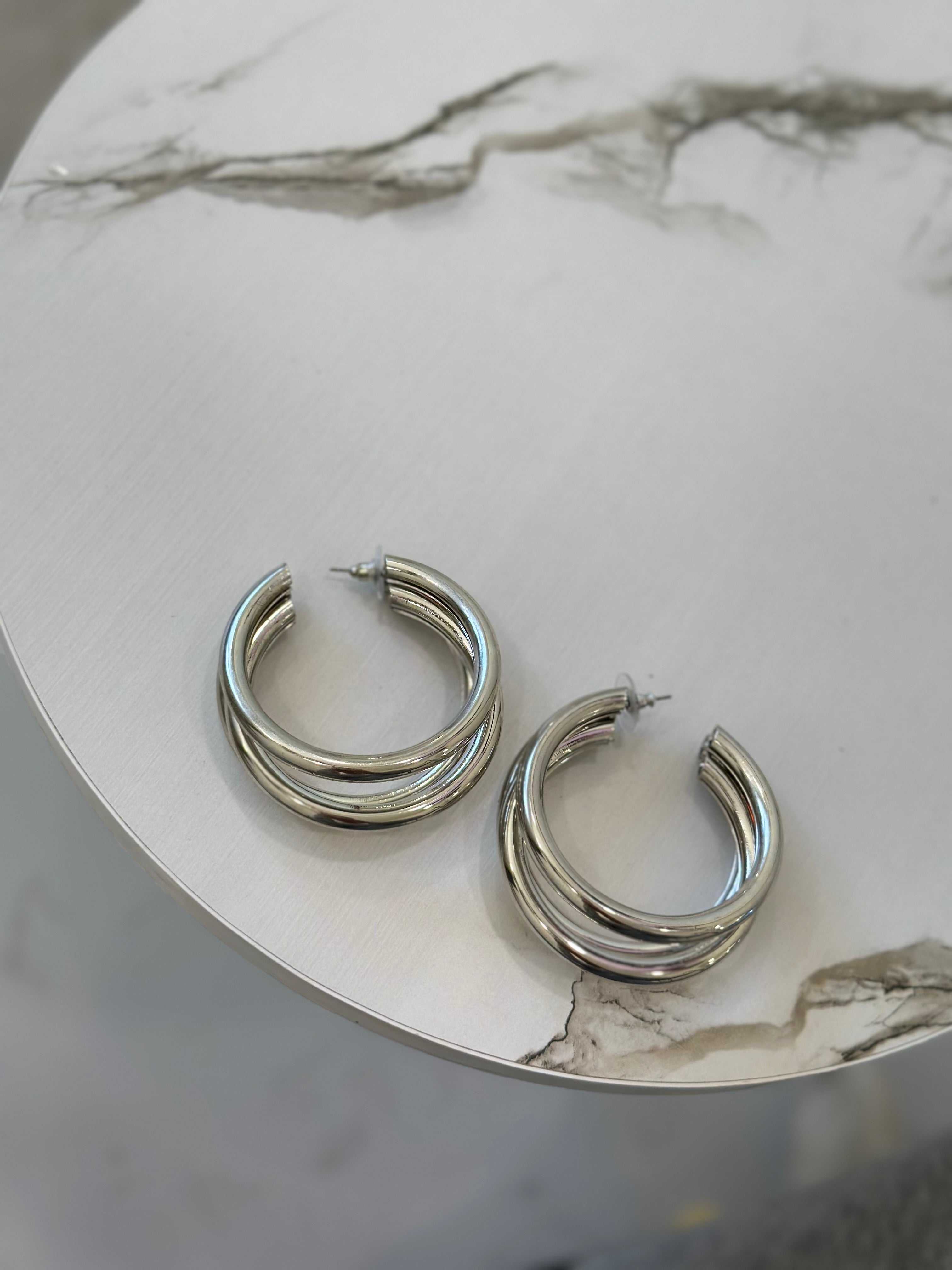 Triple Silver Hoop Earrings