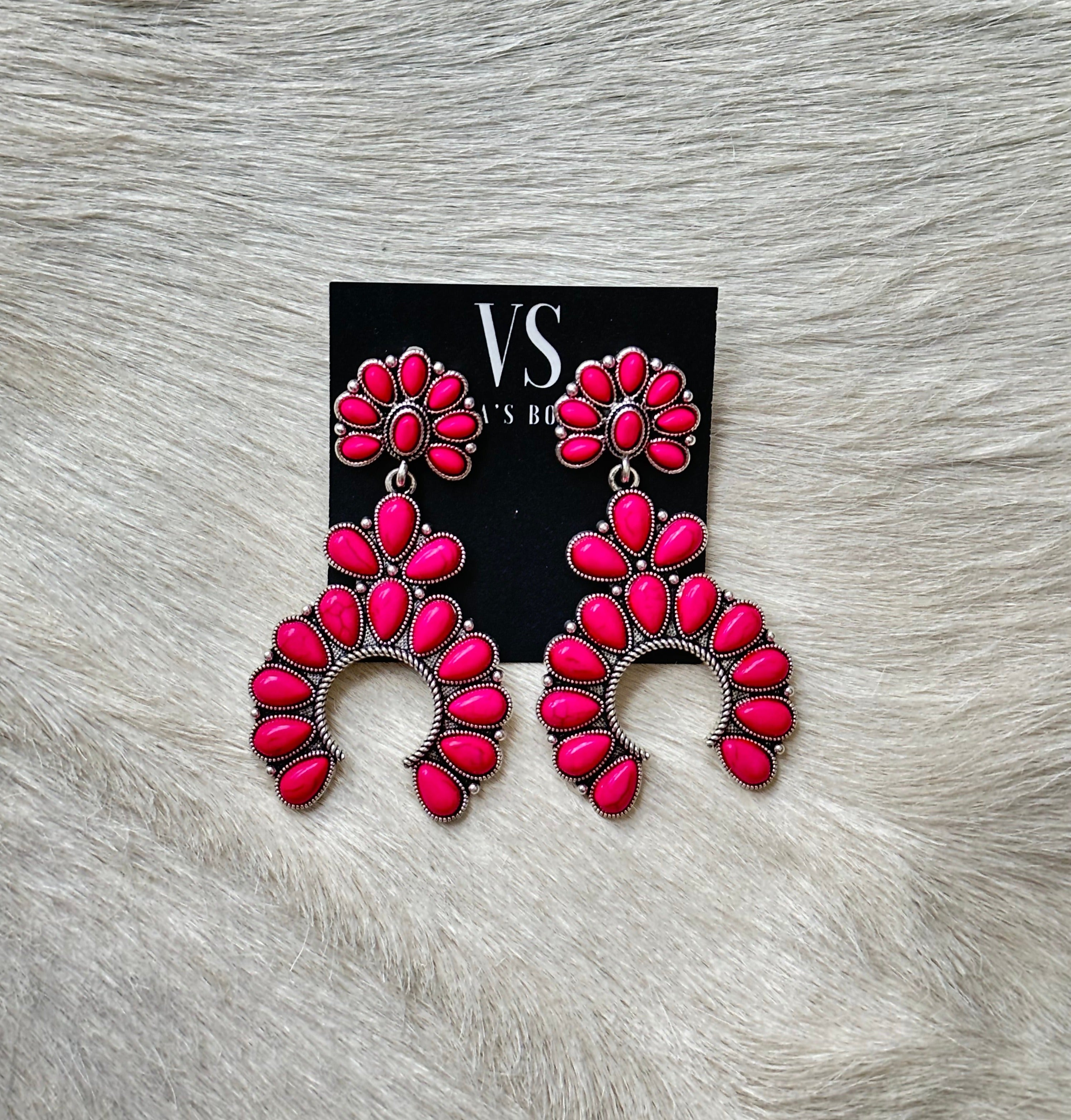 Large Squash Blossom Drop Earrings (Fucshia)