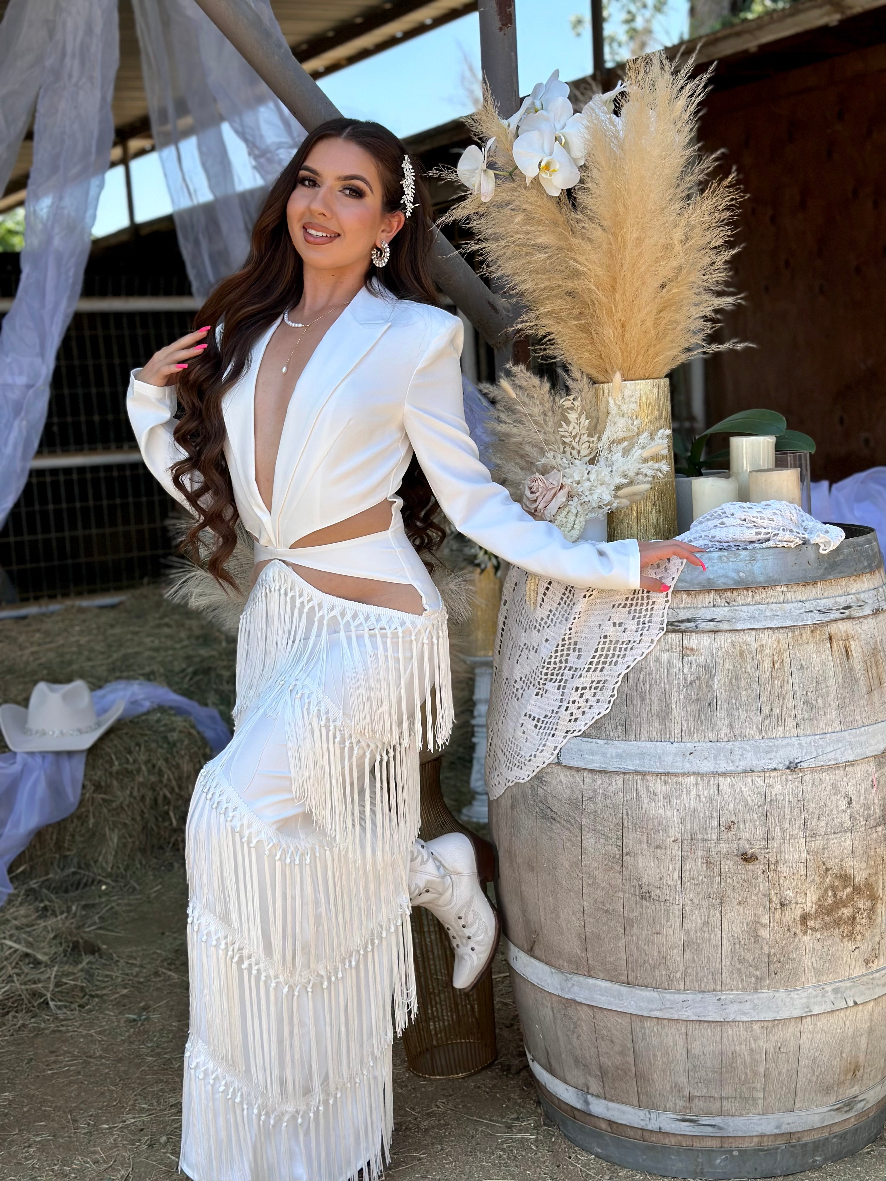 Dolly Fringe Maxi Dress (White)