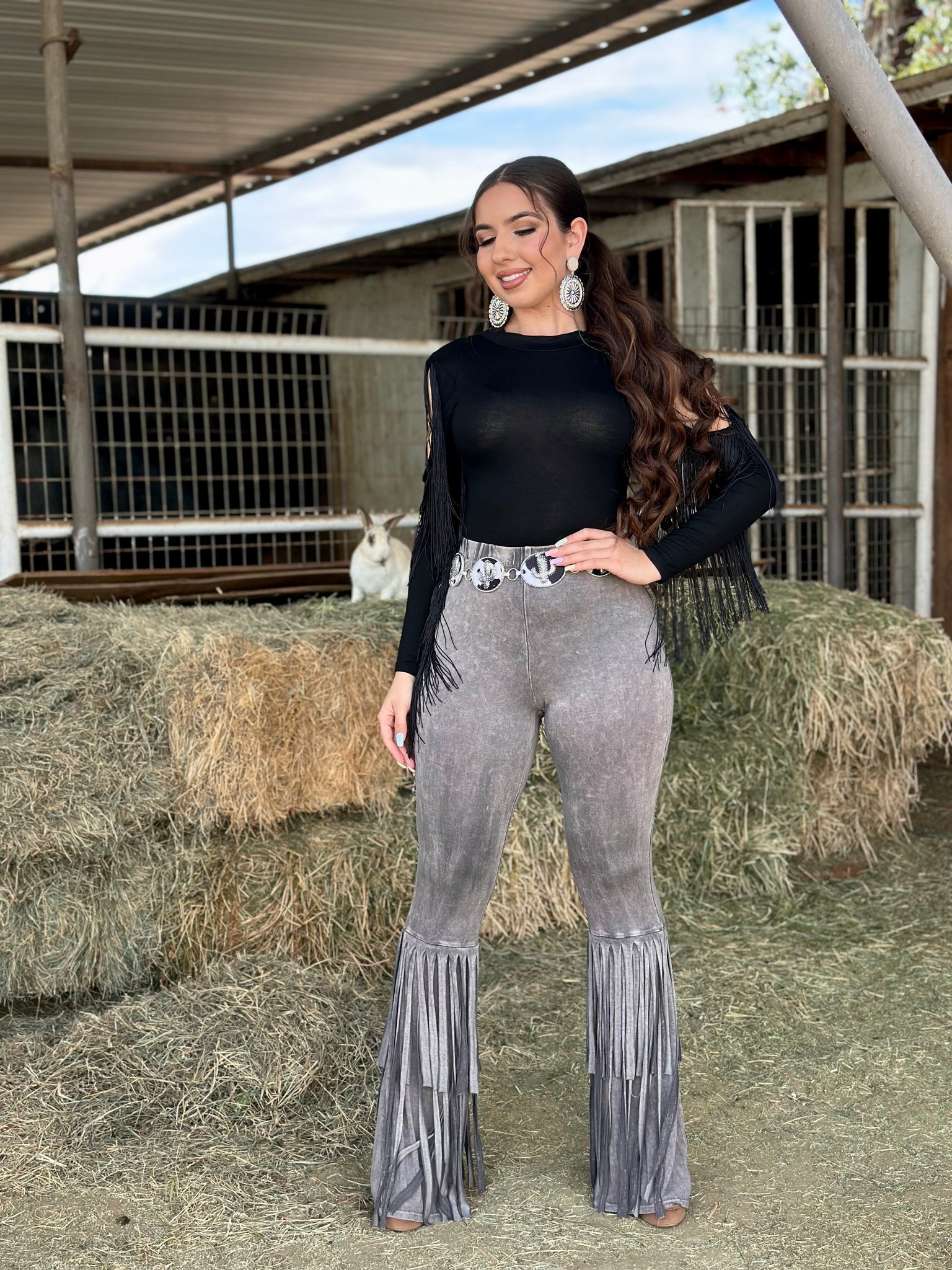 Selena Fringe Flare Pants (Grey)