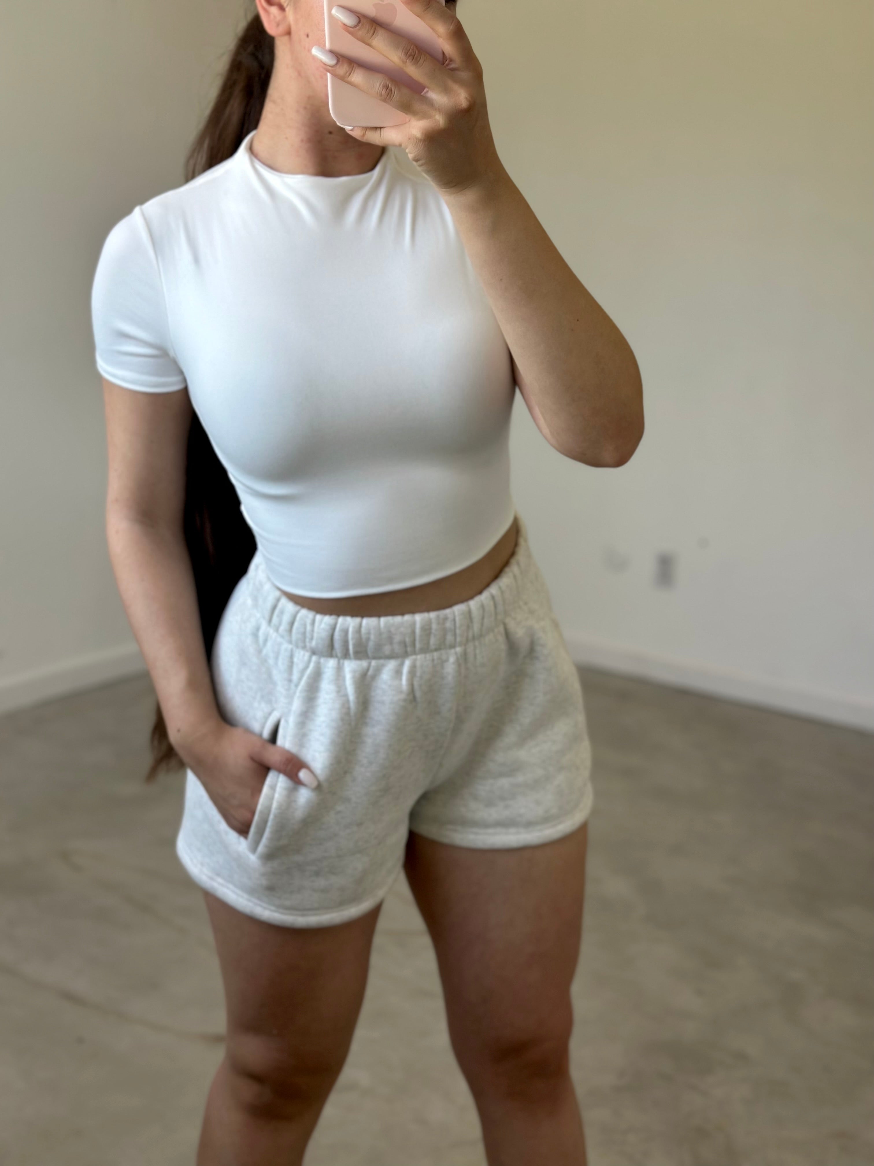 Valerie Short Sleeve Mock Neck Crop Top (White)
