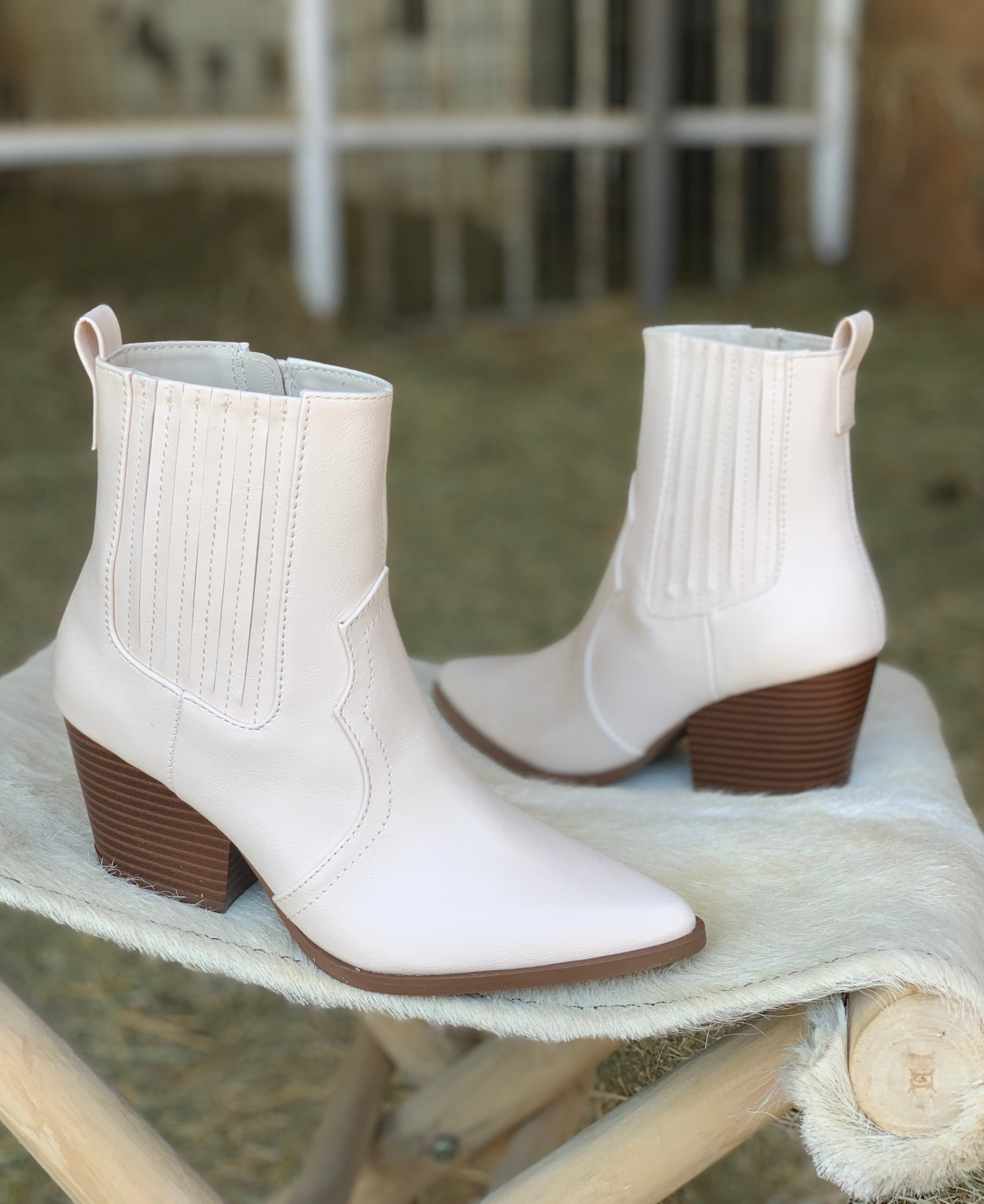 Bone White Western Booties