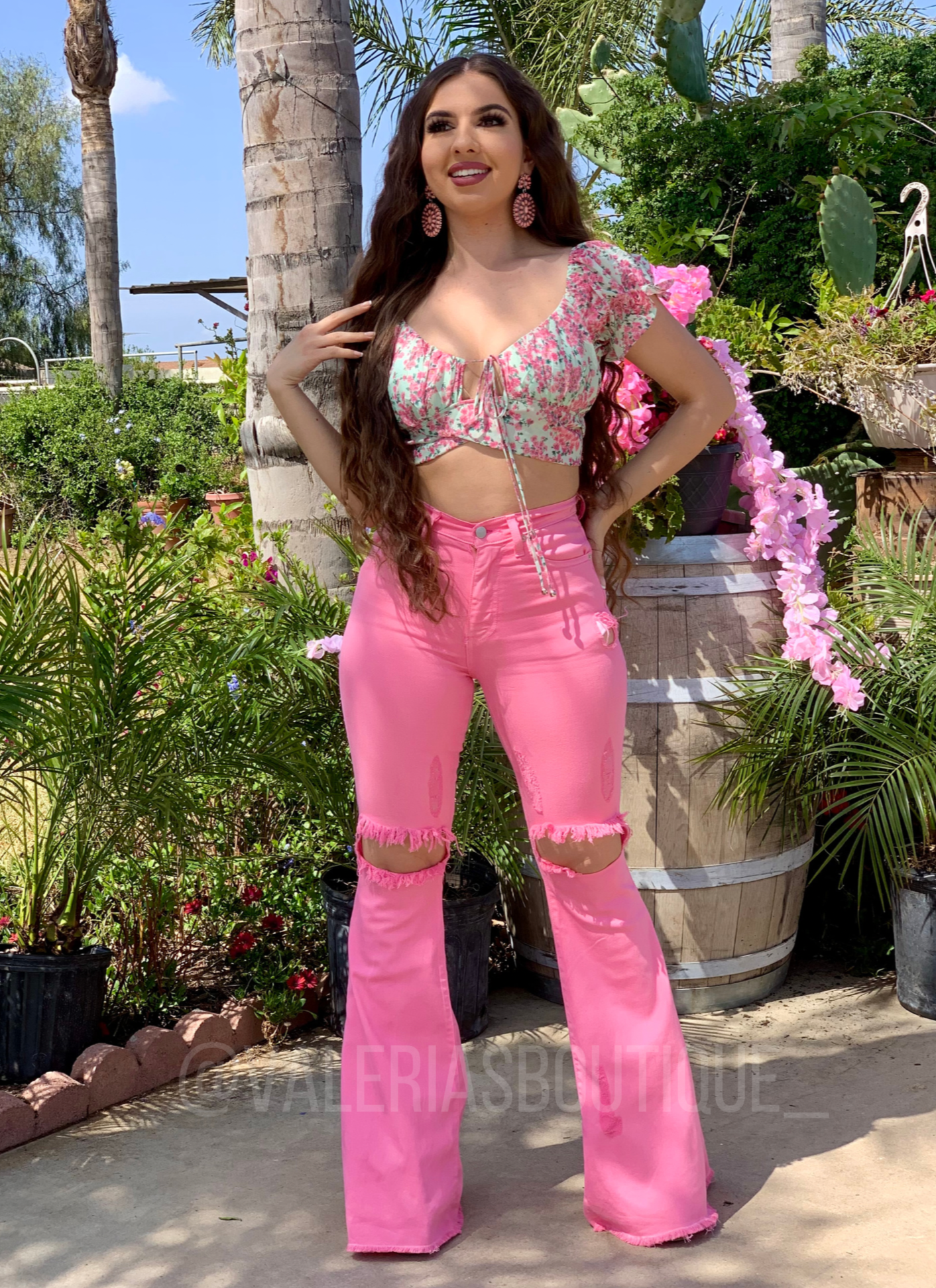 Long length flared jeans top