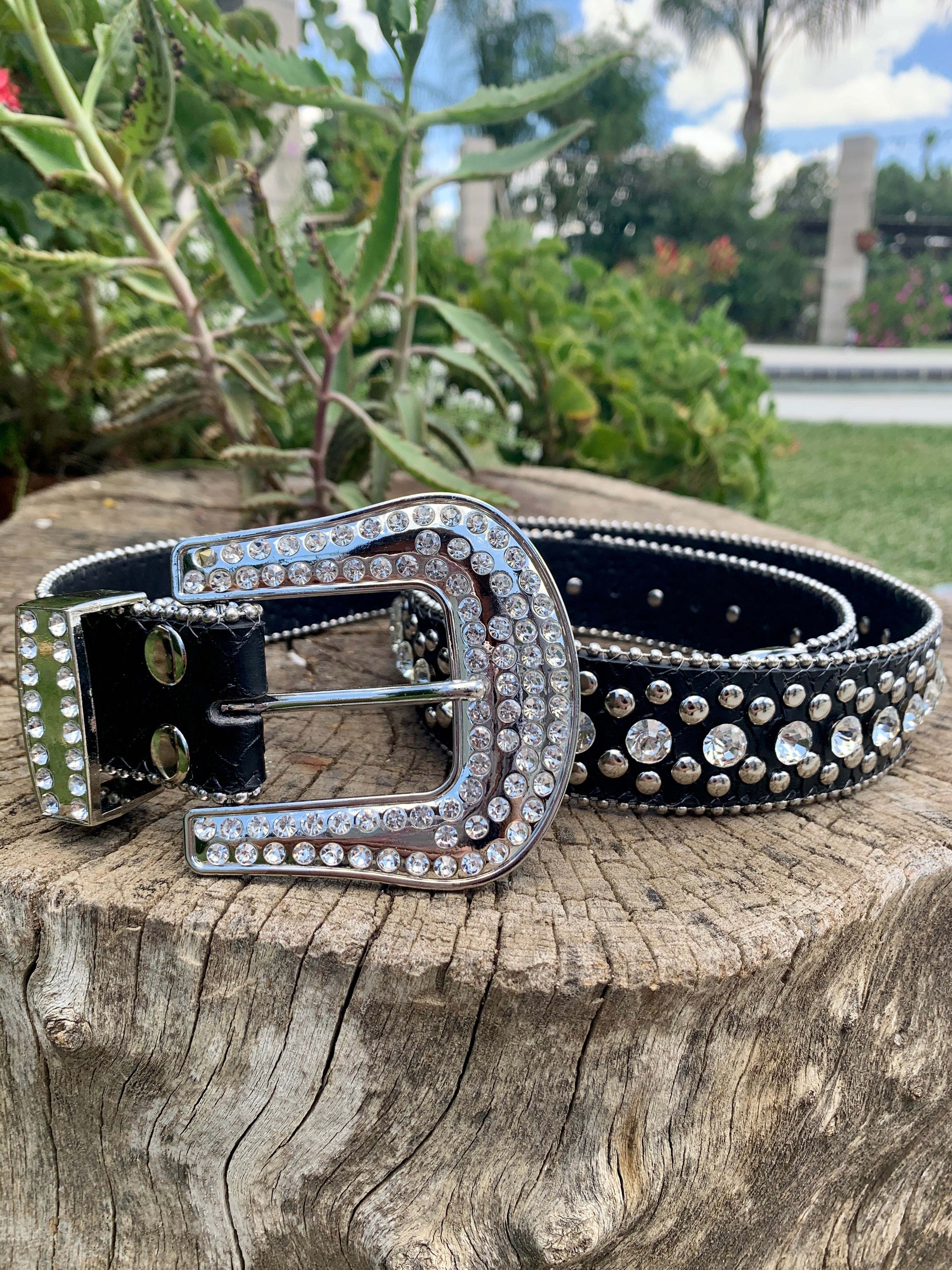 Presumida Rhinestone Studded Belt (Black) - Valeria'S Boutique 