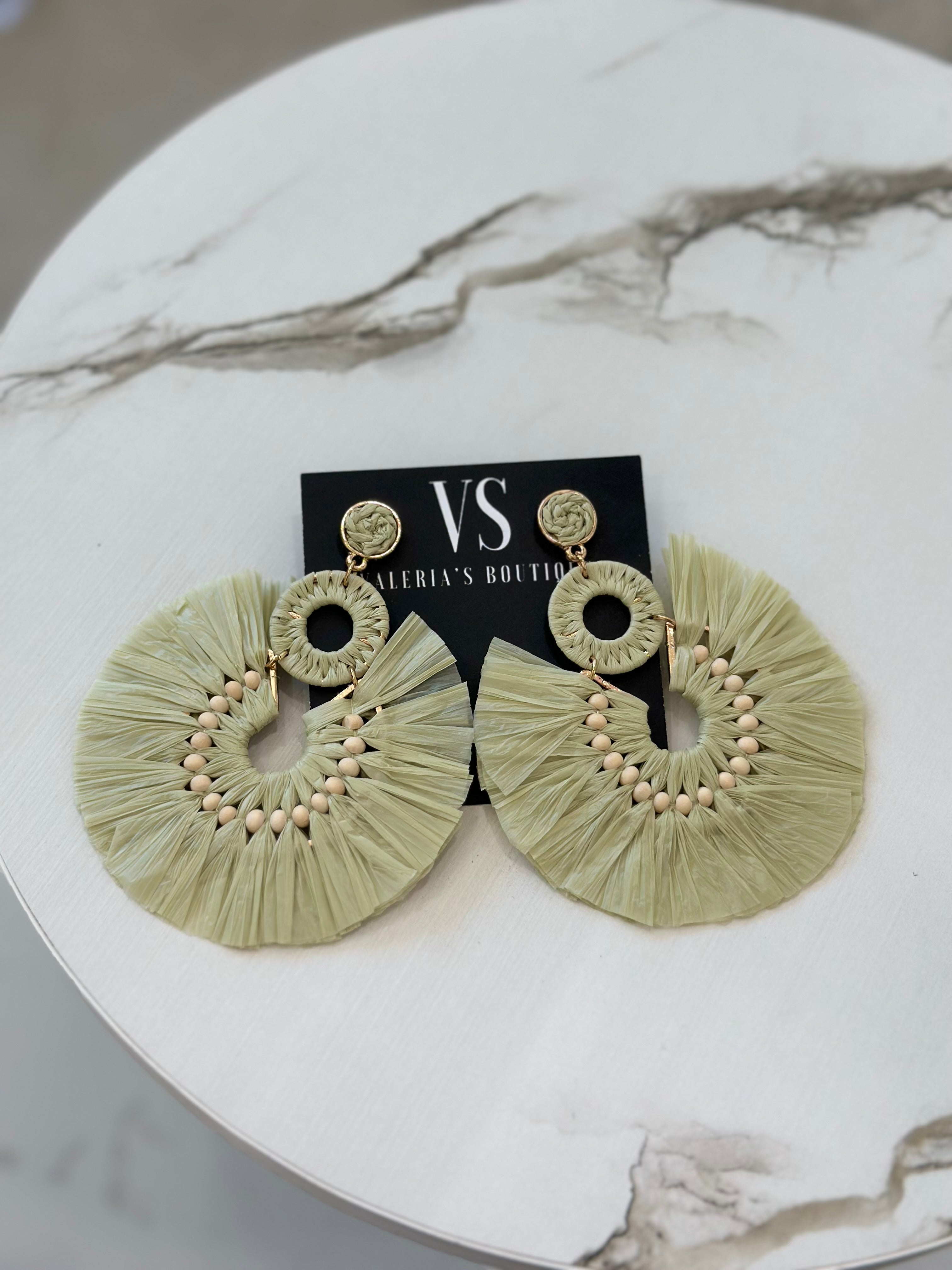 Raffia Fan Earrings (Sage)