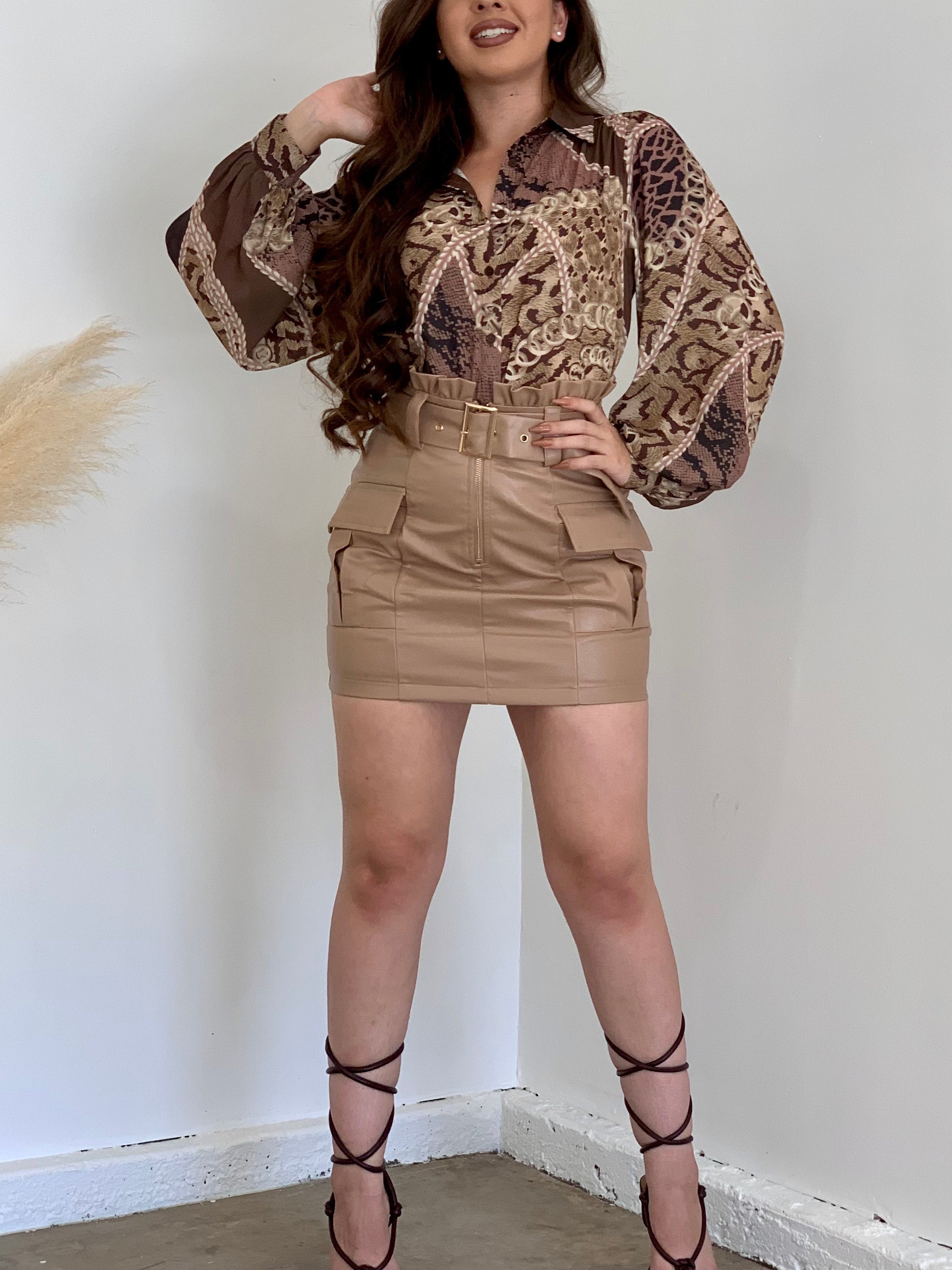 Barbara Leather Mini Skirt (Nude)