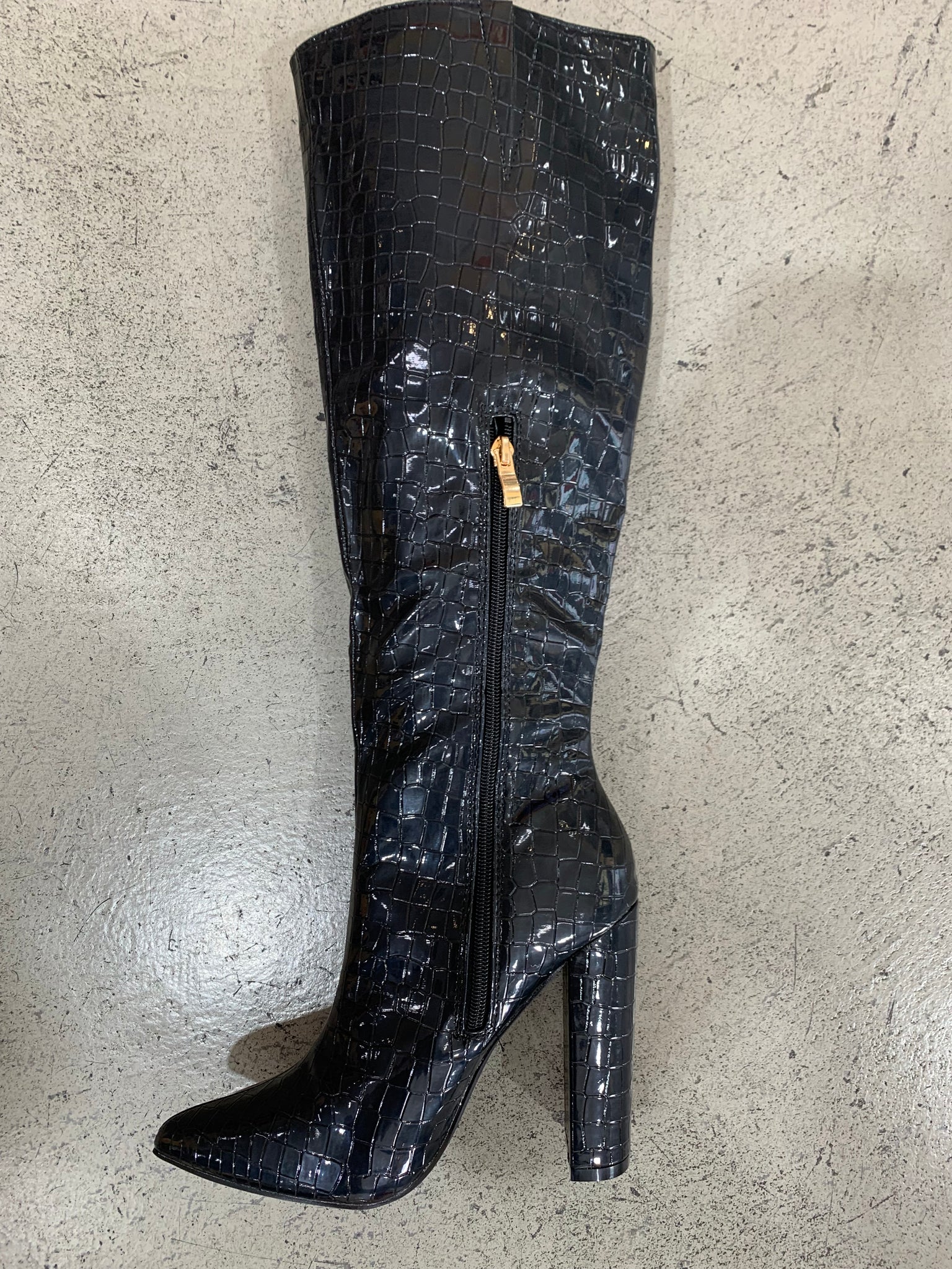 "That Girl" Crocodile Leather Knee Boots (Black)