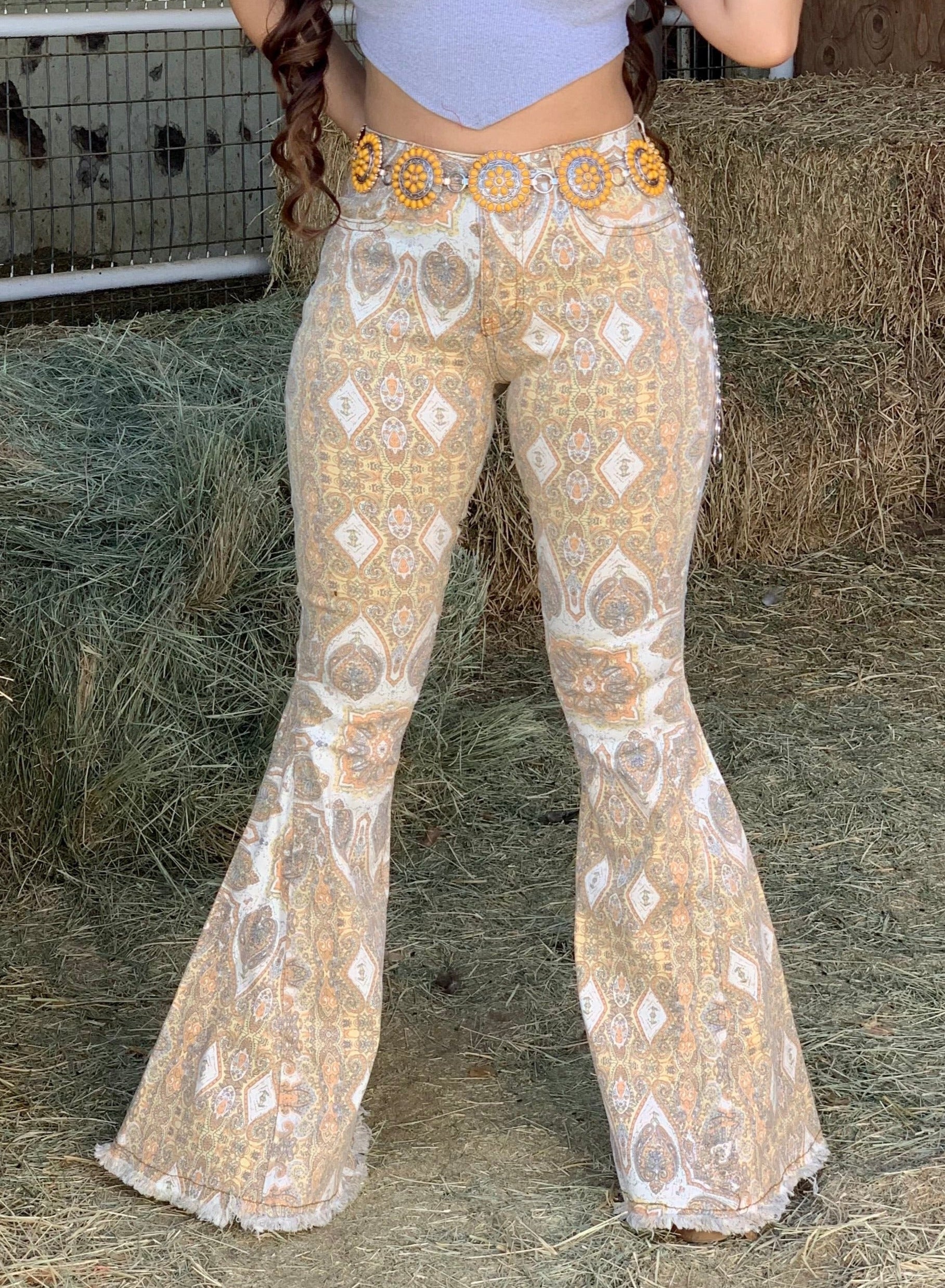 Medallion Mid/High Rise Bell Bottom Jeans