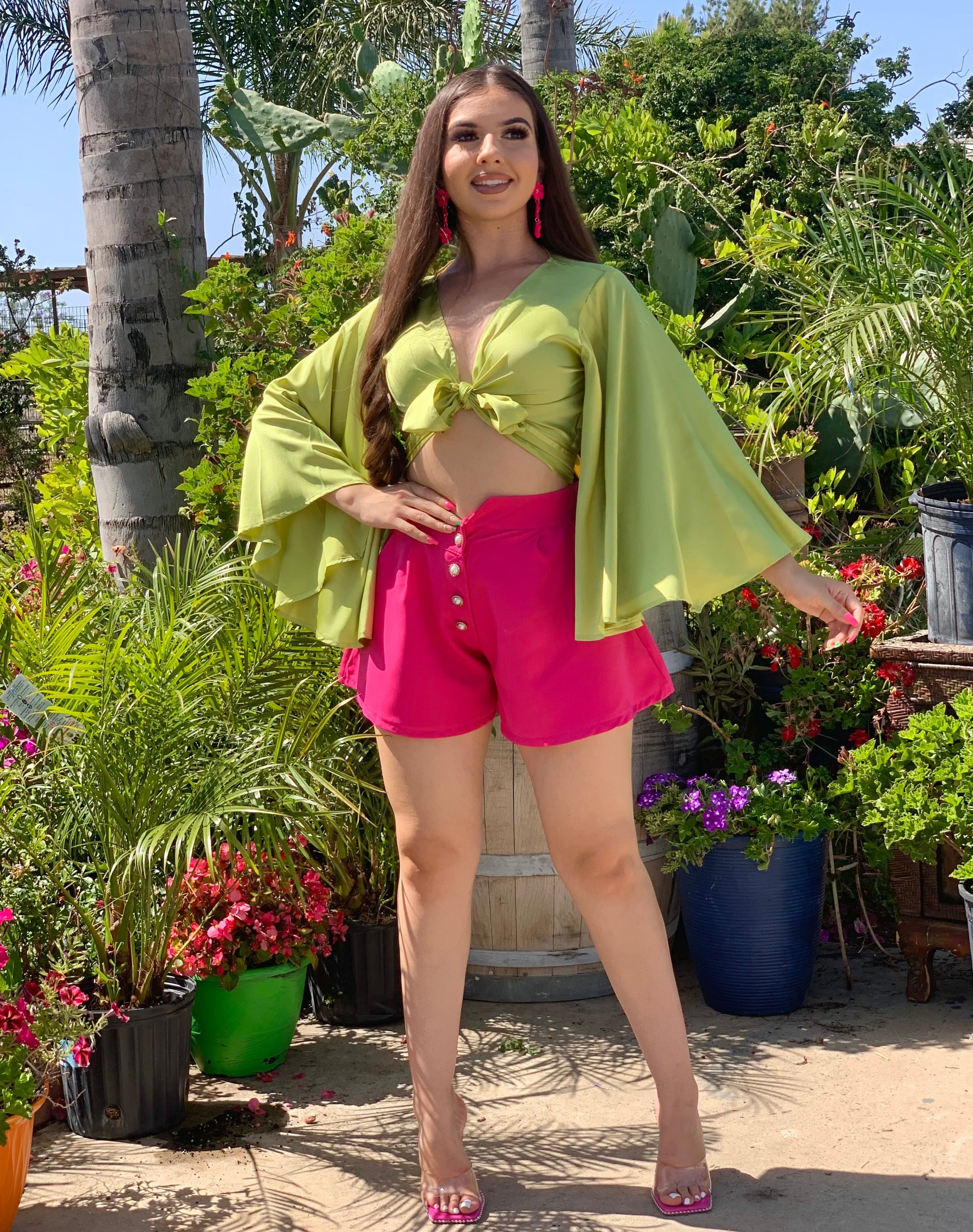 Macarena Bell Sleeve Top (Lime)