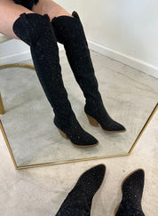 Space Cowboy Embellished Boots (Black) - Tall