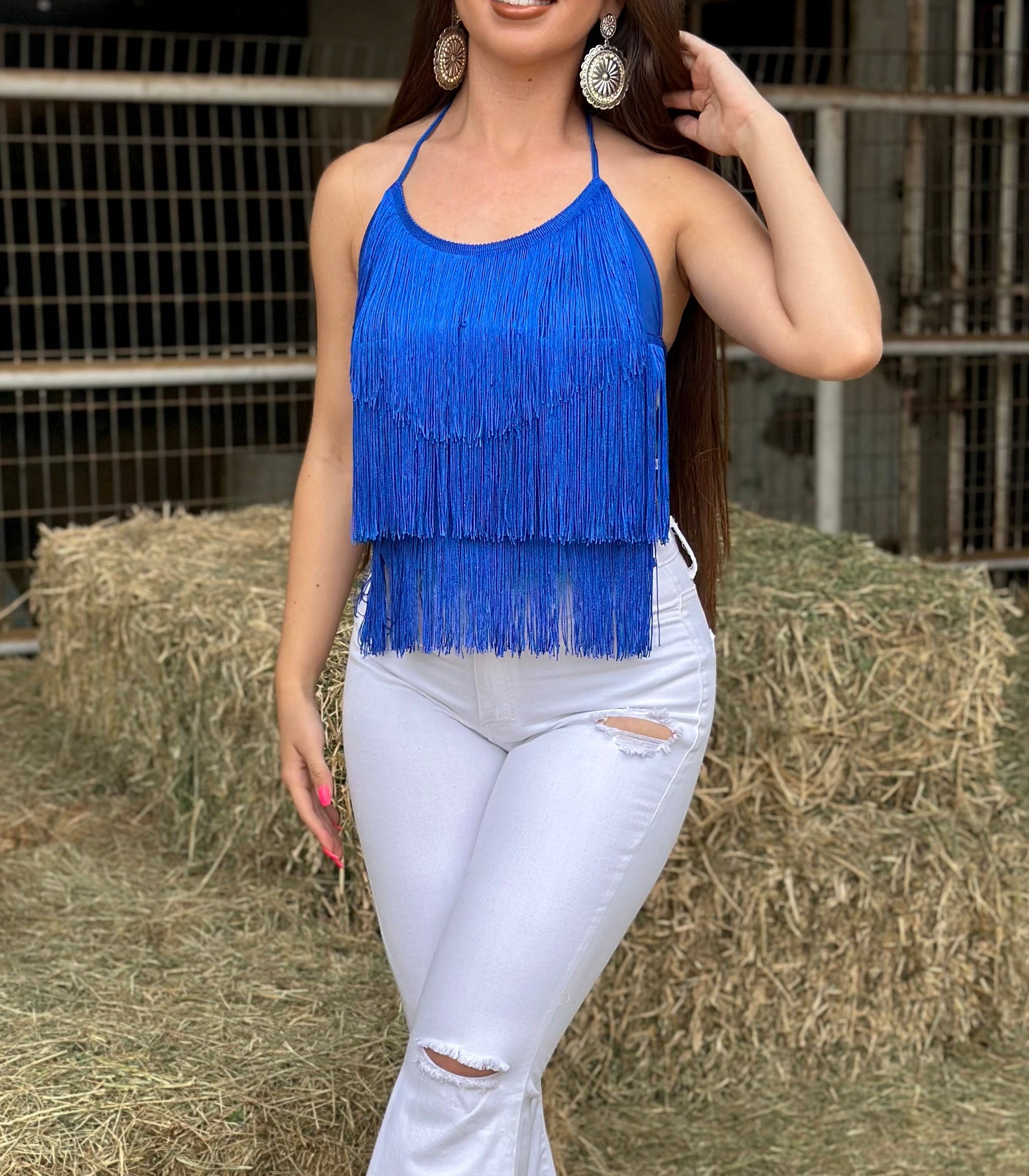 Bailar De Caballito Fringe Top (Royal Blue)