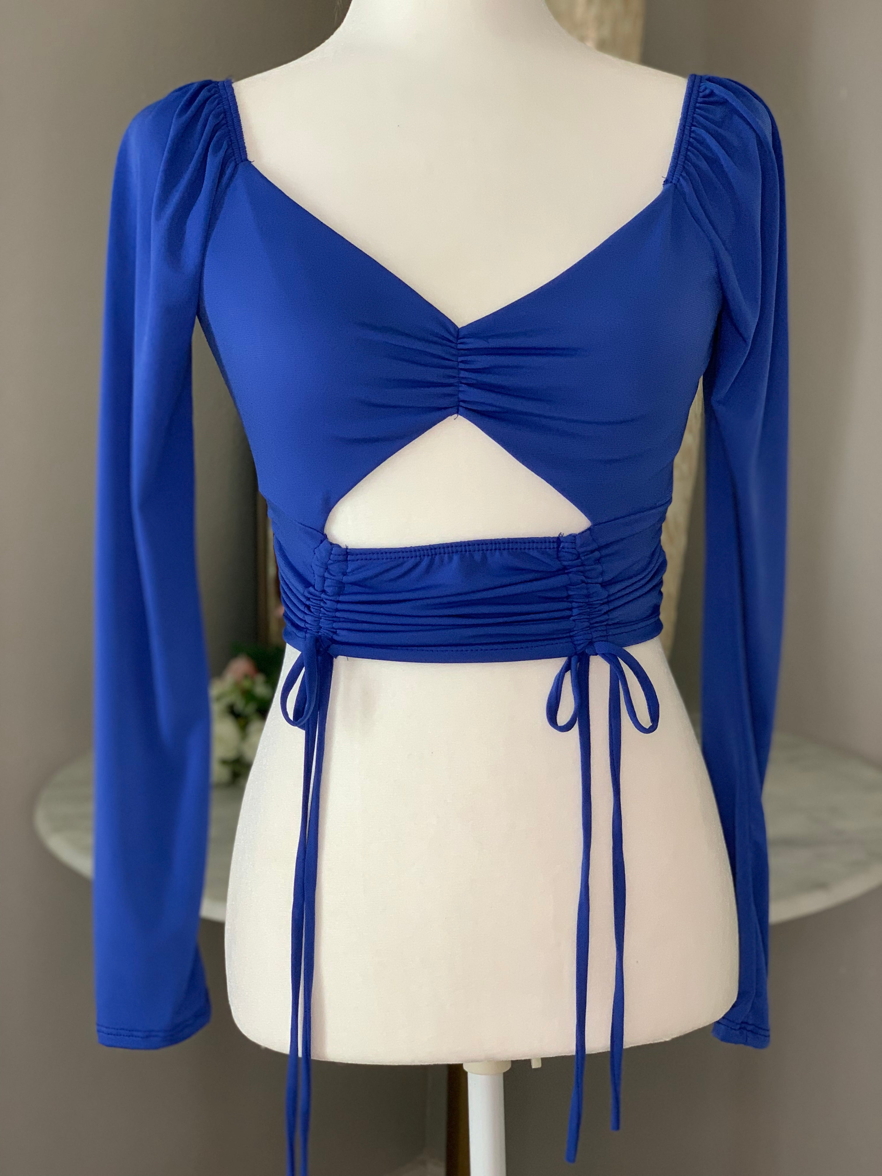 Ava Ruched Drawstring Top (Royal Blue)